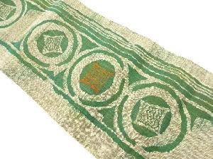 手織り真綿紬縞に丸文・菱模様織出し名古屋帯